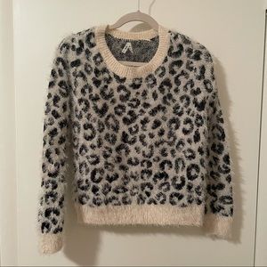 Fuzzy animal print sweater